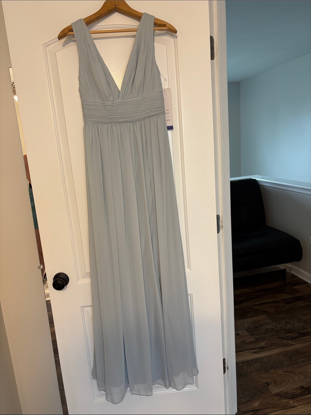 Bill Levkoff Soft Blue Chiffon V-Neck Dress